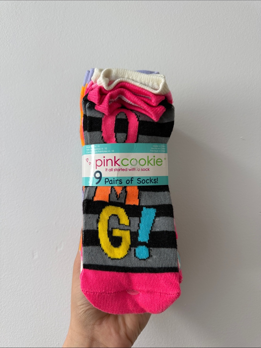Pink Cookie 9-Pack Casual Socks - Pink, Black, Gray & Multi New shoe size 4-10
